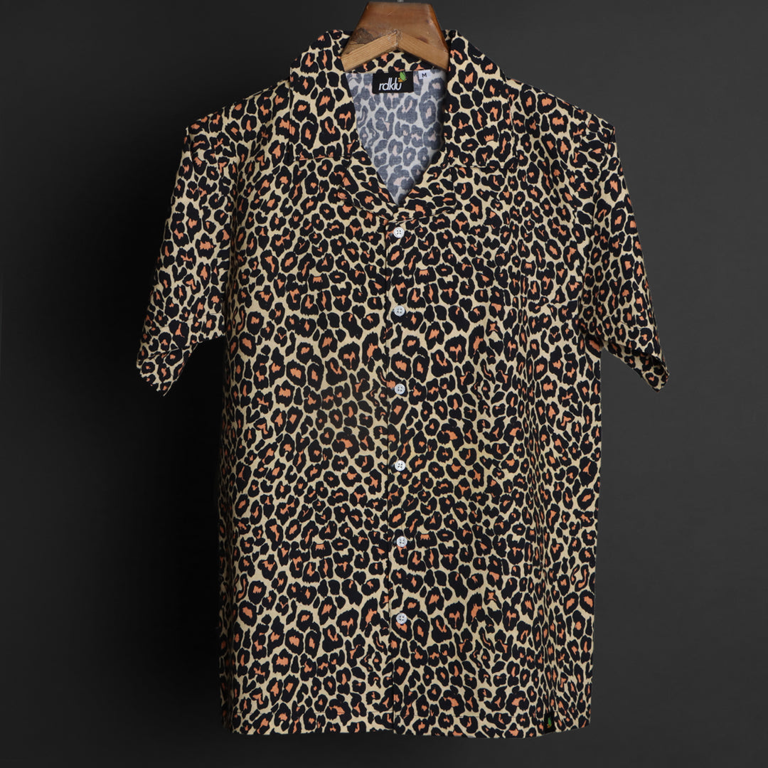 Shop Leopard Print Shirt with Short Sleeves and Button Closure